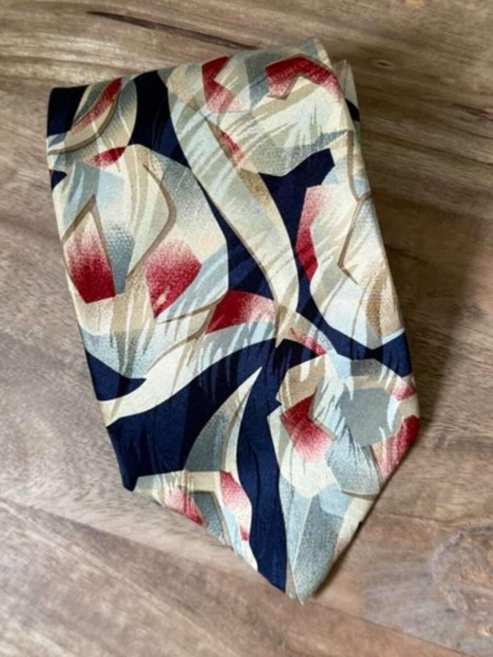 Vintage OSCAR DE LA RENTA 100% Silk Tie Abstract Floral Navy Red Gold Made in US